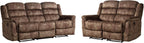 2 Pieces Reclining Couch Furniture Set, Overstuffed Reclining Loveseat Couch and Wide 3PC Bonded Recliner Sofa Set for Living Room, Brown