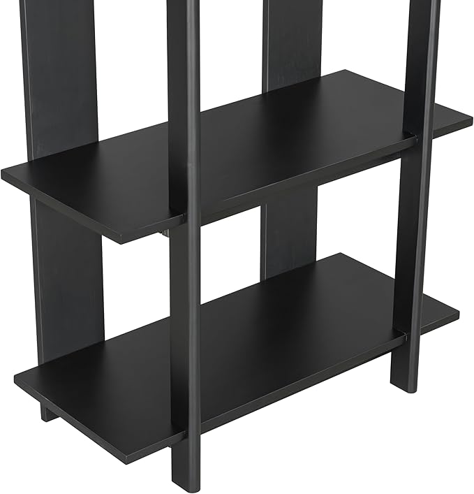 Merax 4 Shelf Narrow Bookcase H-70 L-33 Acacia Wood Open Bookshelf, Contemporary Farmhouse Style Display Storage Shelf for Home Office Studio, Ebonized Finish