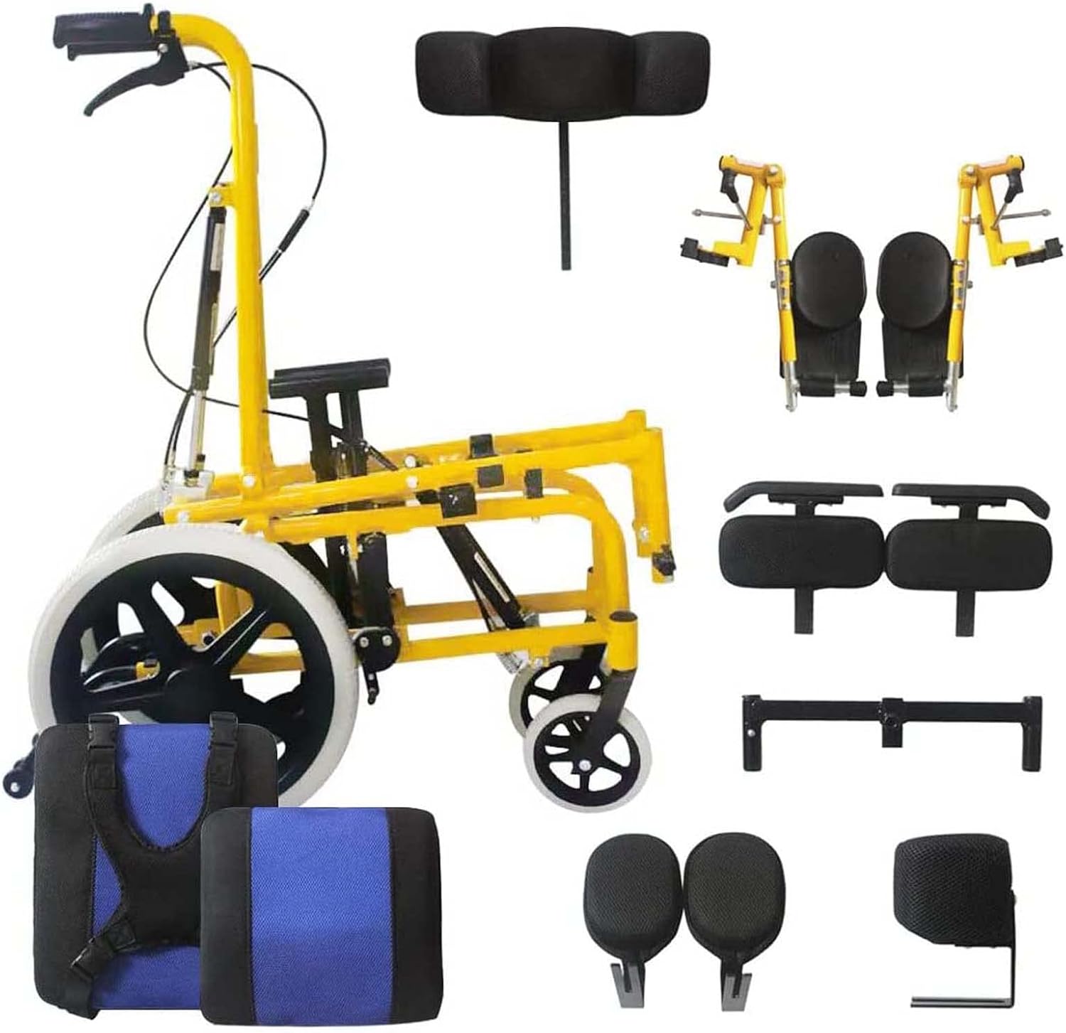 Kids Lightweight Folding Reclining Wheelchair with Adjustable Headrest - Full Lying Ergonomic Design Child Wheelchair, Armrest Height Adjustment, Sitting Position Control - Cerebral Palsy Wheelchair