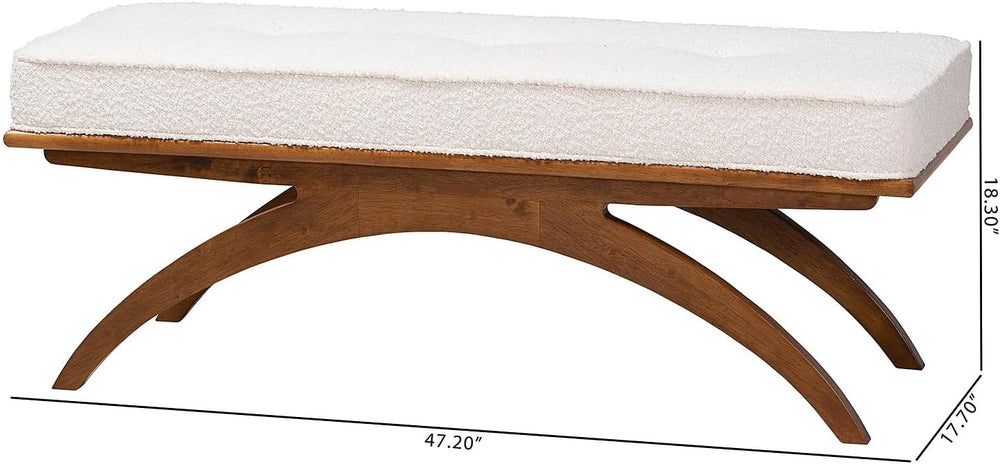 Baxton Studio Orella Boucle Fabric Bench, Cream/Walnut Brown