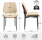 Mid Century Walnut Bentwood Armless Kitchen Dining Chairs Set of 4, Beige | PU leather seat with curved walnut bentwood back & metal legs, armless design, ideal for dining room, kitchen, or cafeteria