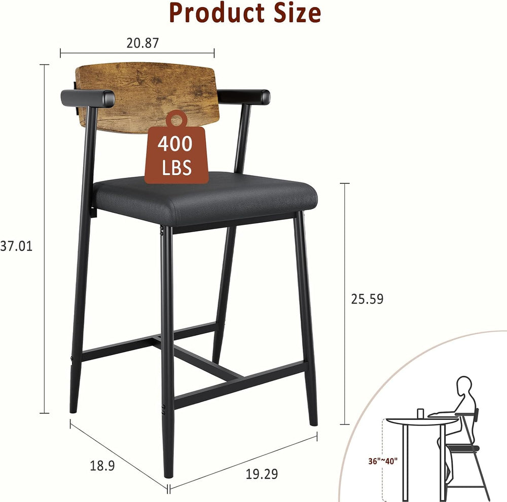 IDEALHOUSE Bar Stools Set of 2 with Armrests, Counter Height Bar Stools Set w...
