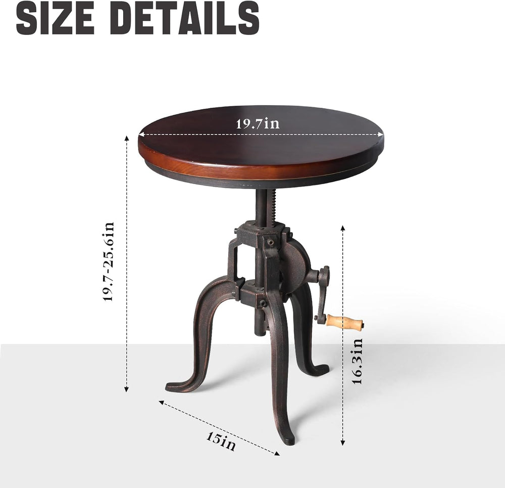 Topower Industrial Retro Side Table Antique Mechanic Crank Height Ajustable B...