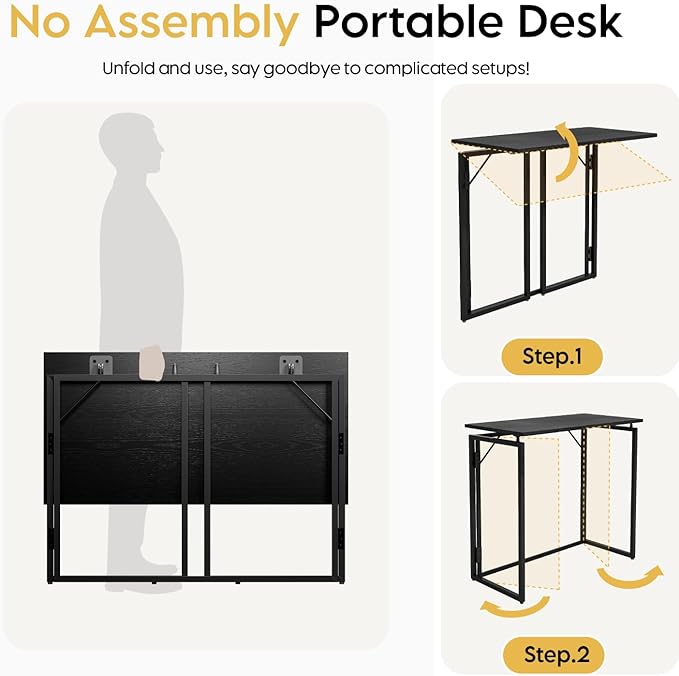 Folding Desk 40 Inch - Small Foldable Desk for Small Space Minimalist, Space Saving Collapsible Compact Desk Portable Table for Craft, Writing, Study and Work (No Assembly Required)