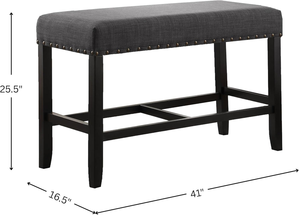 Roundhill Furniture Biony Fabric Counter Height Dining Bench with Nailhead Tr...
