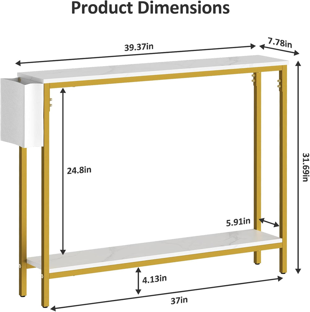 Bigbiglife 39.4" Console Entryway Table, 2-Tier Industrial Narrow Sofa T...