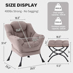Tiita Lazy Chair with Ottoman, Modern Large Accent Lounge Armchair, Comfy Leisure Sofa Reading Chair with Footrest for Bedroom, Living Room, Dorm Rooms, Garden and Courtyard, Khaki