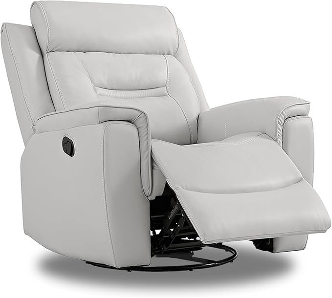 Leather Recliner Chair Faux Swivel Rocker for Adults Manual Sofa for Living Room Bedroom Home Theater Seating,Light Grey