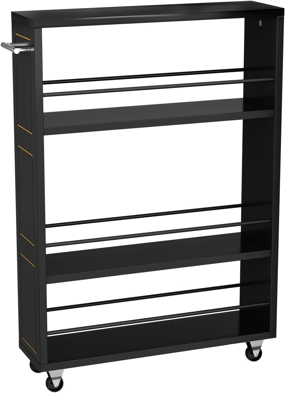 KLM 4 Tier Black Slim Storage Cart with Handle, Slide Out Storage Rolling Uti...
