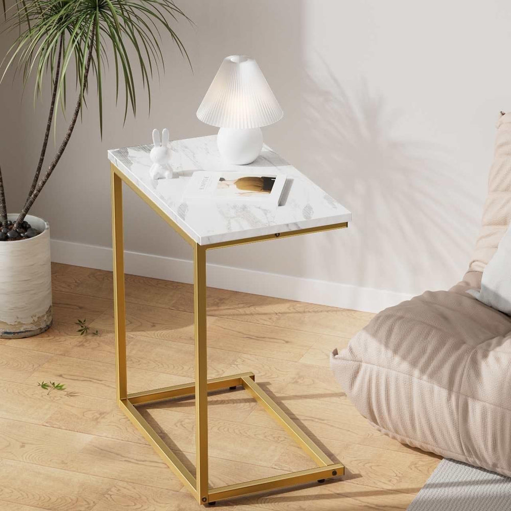 PERLECARE C Shaped End Table, Vintage Side Table for Couch, Laptop, Coffee, S...