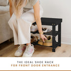 Leaf & Grain Bamboo Shoe Rack - Shoe Storage Bench for Front Door Entrance – Entryway Bench with Shoe Shelf, Shoe Storage Organizer, Wooden Shoe Rack, Durable Shoe Bench for Home (Black)