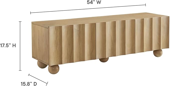 Modway Sorren 54 Inch Scalloped TV Stand in Natural – 3 Door Media Console Cabinet – Modern Storage TV Stand with Doors