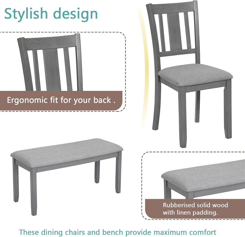 KEIKI 6-Piece Standard Height Dining Table Set with Rectangular Table, 4 Upho...
