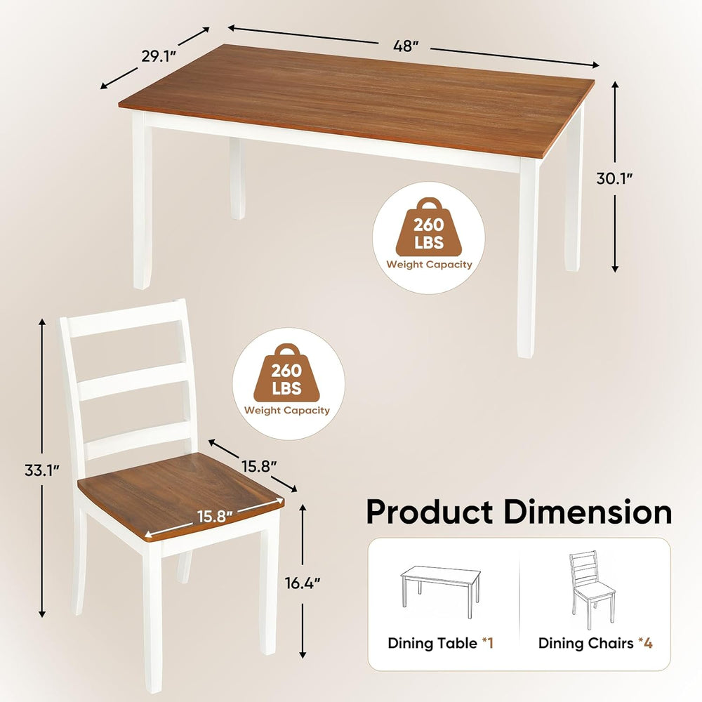 5-Piece Dining Table Set, Kitchen Table Chairs Set of 4, Space-Saving | Farmh...