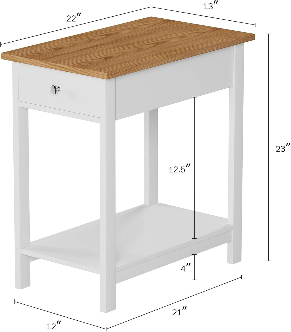 Side Table Set - Small Nightstand Set of 2 with Drawer and Open Storage Shelf...