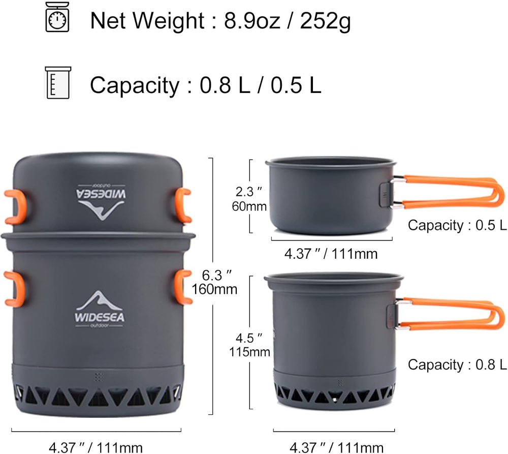 widesea Camping Cookware Outdoor Pot Pan Cooking Equipment Heat Exchange Desi...