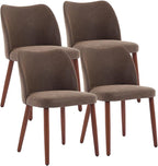 Dining Chair Set of 4, Leather Upholstered Dining Chair with Wood Legs, Wing Backrest, Wooden Kitchen Chair, Kitchen Chairs with Thick Cushions for Dining Room, Living Room, Taupe