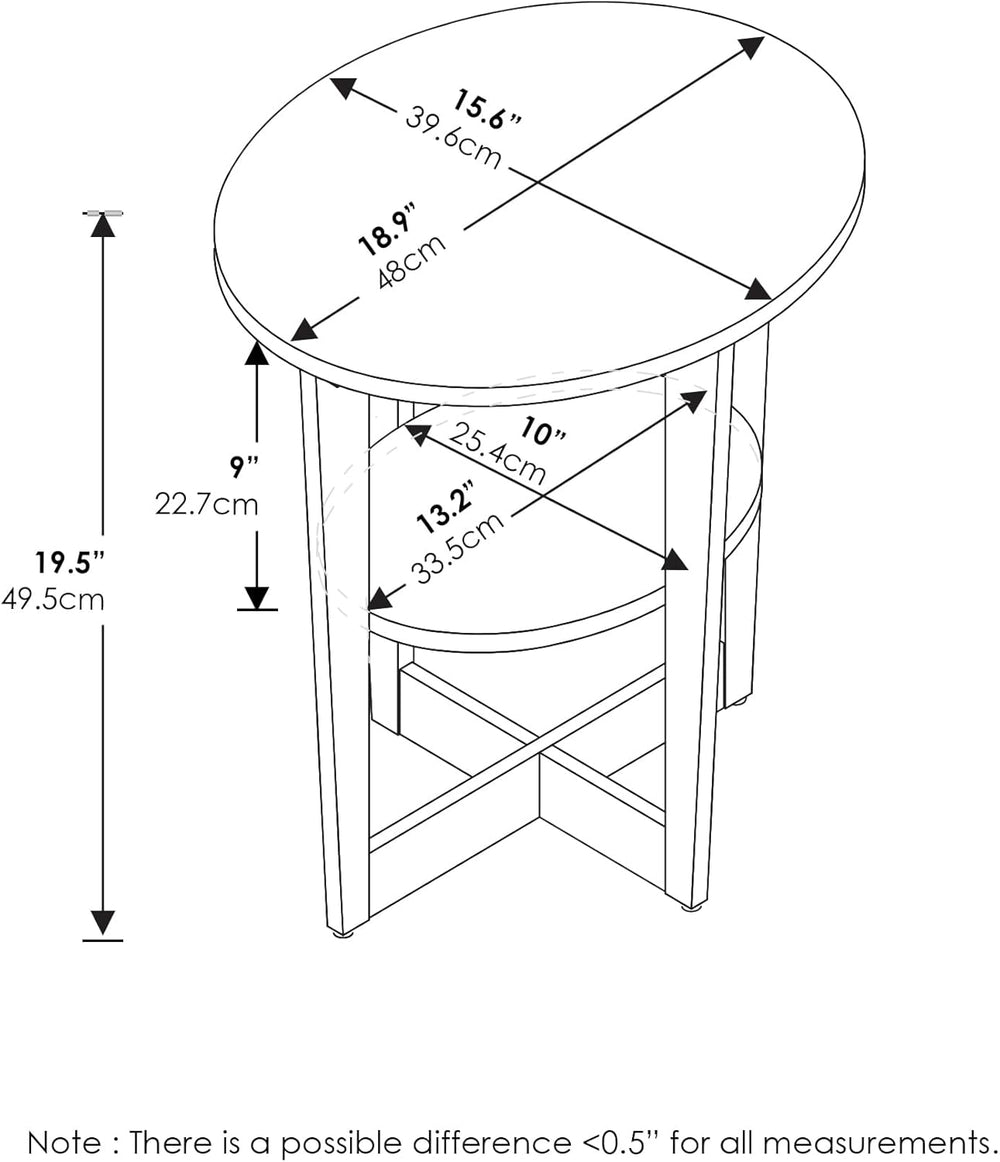 Furinno Jaya Side Table Set of 2, 2-Tier Round Modern End Table with Oval Tab...