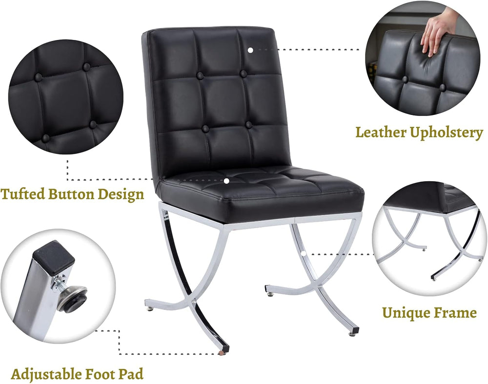 EALSON Modern Dining Chairs Set of 2, Black Leather Upholstered Seater with C...