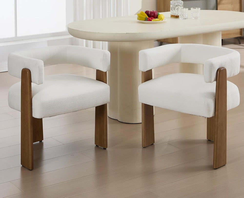 Shunzhi White Barrel Dining Chairs Set of 2 Modern Upholstered Dining Room Ch...