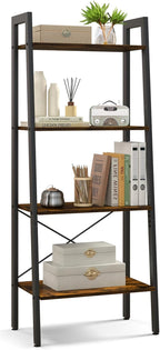 Vintage Ladder Shelf, 4/6 Tiers Wooden Industrial Storage Rack with Adjustable Footpads, Home Office Display Bookshelf Plant Stand for Living Room Bedroom (56 x 32 x 138 cm, Rustic Brown)
