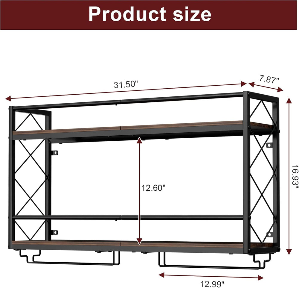 Wine Rack Wall Mounted 2 Tier Wall Wine Rack with Glass Holder, Double Layer ...