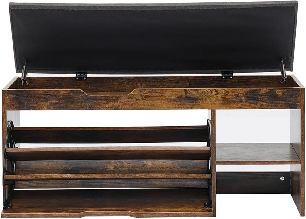Shoe Storage Bench with a Flip Drawer, Entryway Bench with Removable Cushion,...