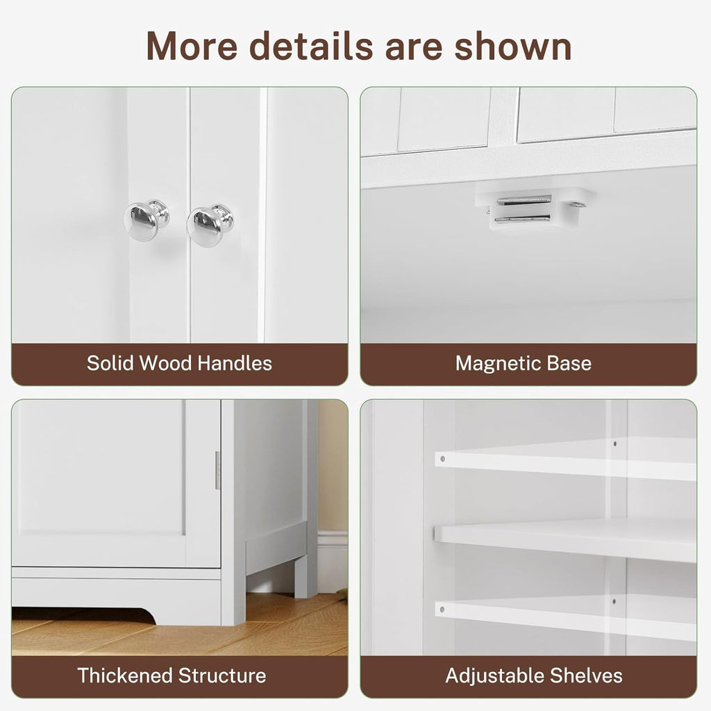 Iwell Tall Bathroom Cabinet, Storage Cabinet with Adjustable Shelves, Bathroom Storage Cabinet for Living Room, Dining Room, Entryway, White