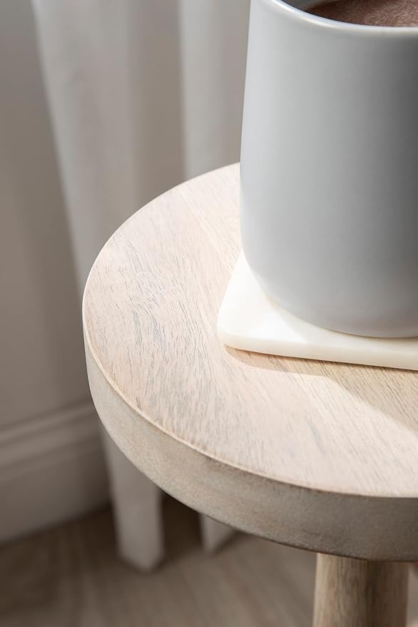 Kate and Laurel Wegner Coastal Wooden Round Drink Table, 8 x 23, Whitewash, E...