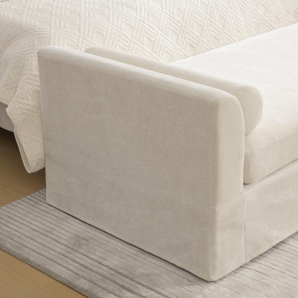 88.58" Chenille End of Bed Bench Chaise Lounge, Upholstered Bedroom Benc...