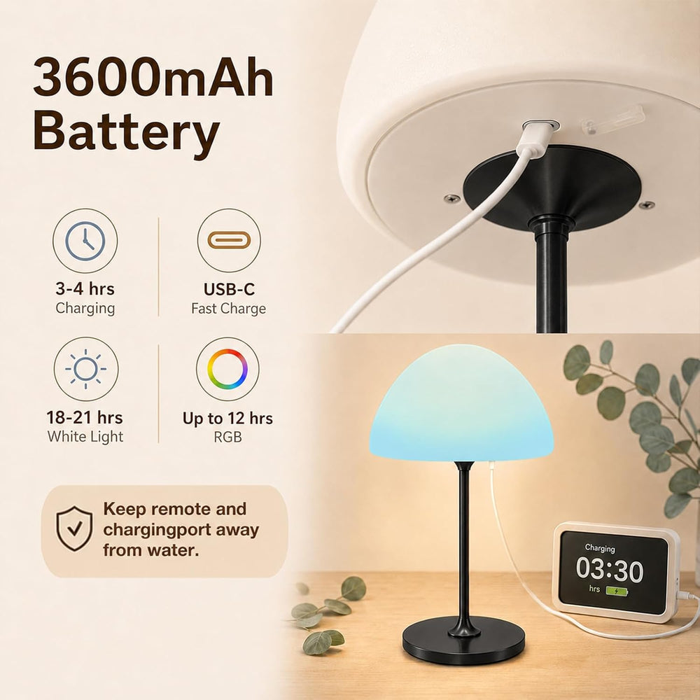 Waterproof Shower Mushroom Lamp Rechargeable Light Cordless
