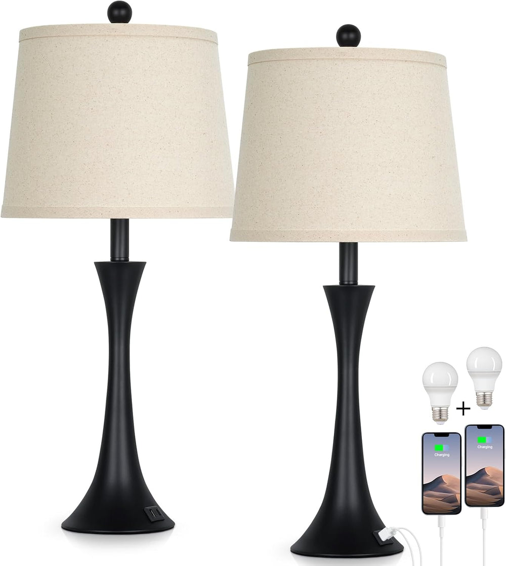 Rinweey 27.5" Table Lamps Set of 2, Touch Bedside Lamps with USB C+A Por...