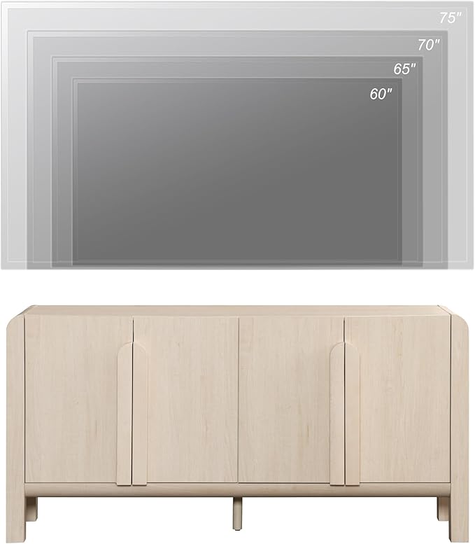 WAMPAT Modern TV Stand for TVs Up to 75 inches, 63" W Farmhouse Entertainment Center with Adjustable Shelf and 4 Doors, Media Console Table TV Cabinet for Living Room, Light Oak