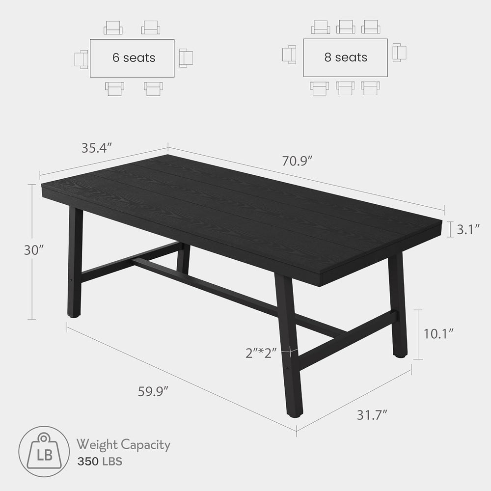 IDEALHOUSE Industrial Dining Table for 6-8 People, 70.87" Large Wooden K...