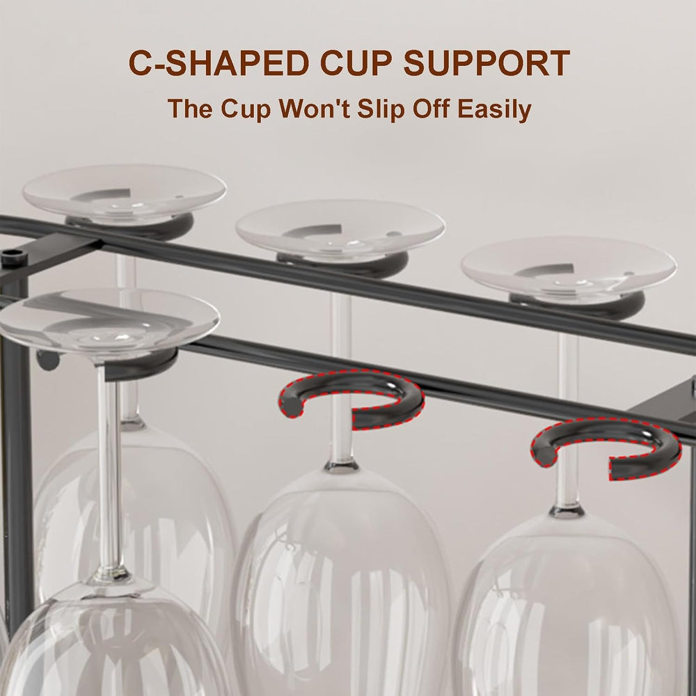 Tabletop Wine Rack with Glass Holder, Storage Metal Wine Glass Rack | Thick A...