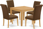 East West Furniture OXBR5-OAK-18 5 Piece Dining Room Furniture Set Includes a Square Dining Table and 4 Brown Linen Linen Fabric Upholstered Chairs, 36x36 Inch, Oak