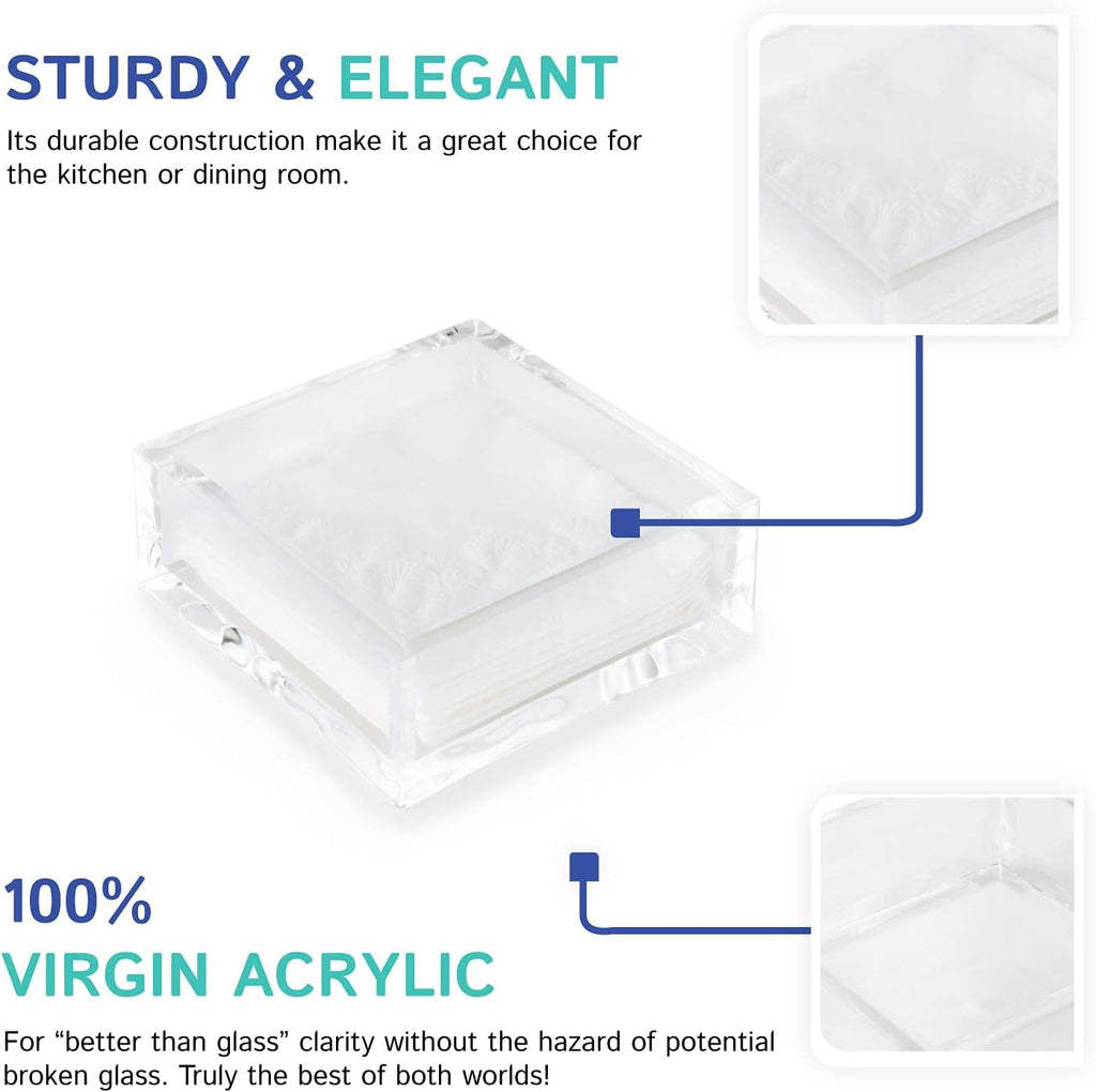 Huang Acrylic Clear Square Paper Napkin Holder | For Cocktails, Hosting, Picnics, Weddings, Parties | Long Lasting Premium Acrylic Construction