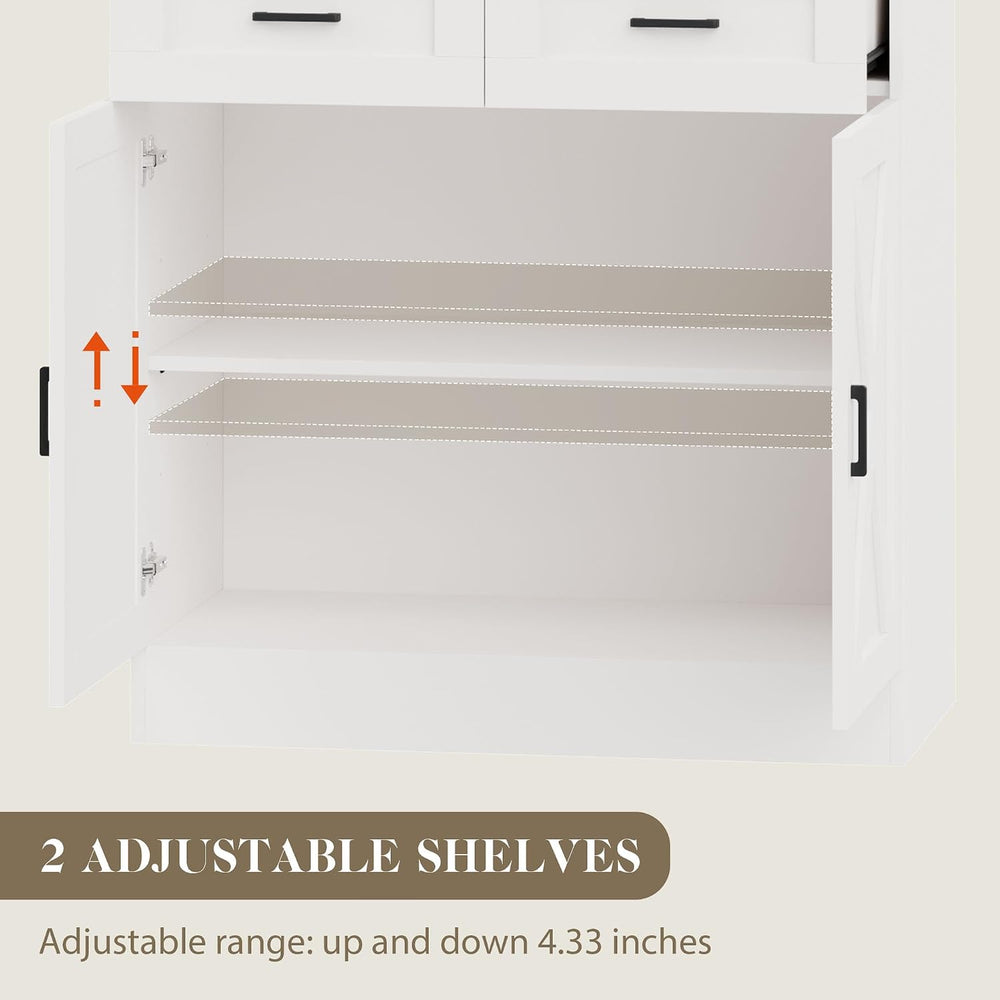71“ Kitchen Pantry Storage Cabinet, Kitchen Hutch with Microwave Stand and Ad...