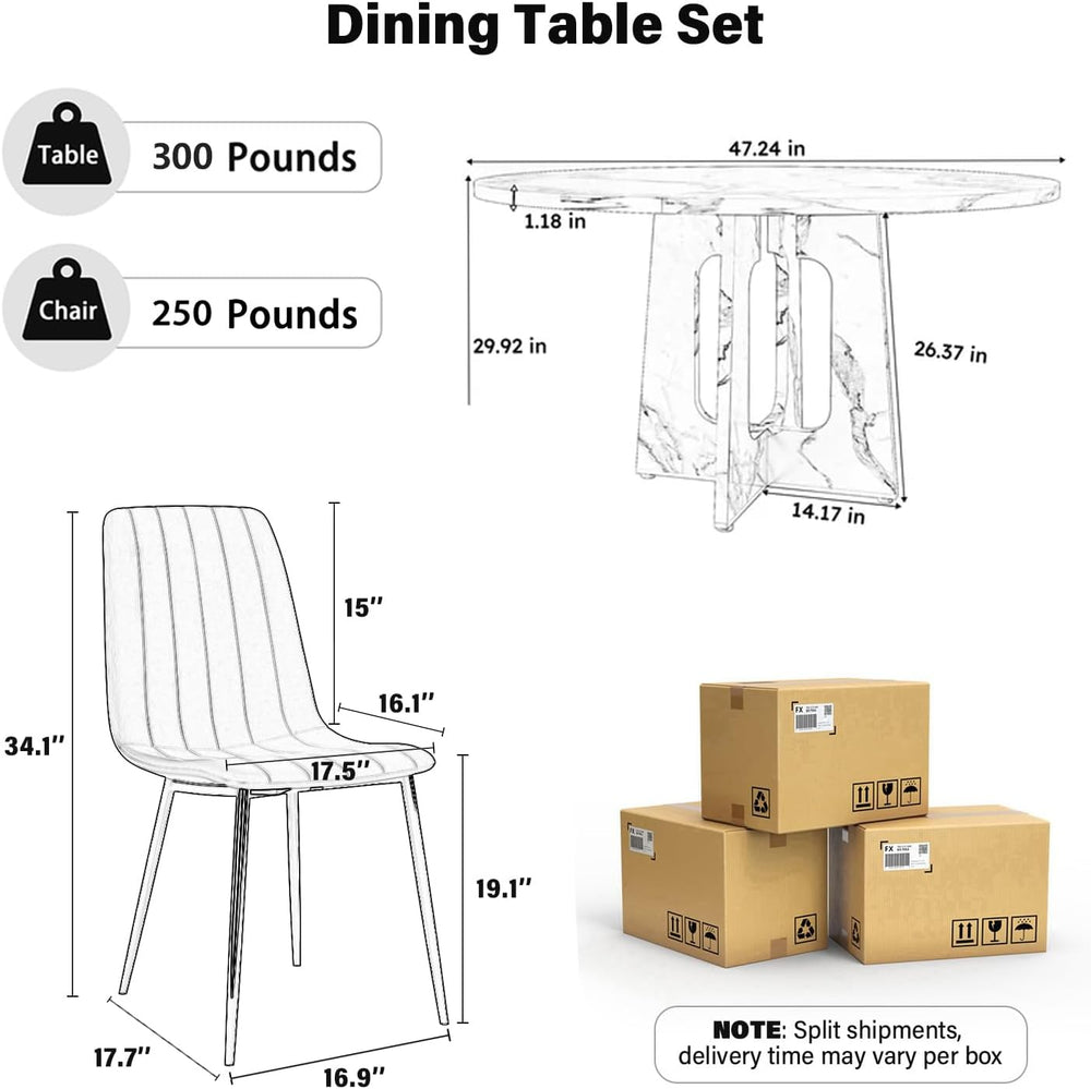 yeag Mid Century Round Dining Table Set for 4, 47" Rustic Wood Kitchen T...