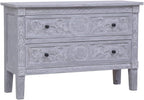 Mid-Century Modern Sideboard with Grey Wash Finish Solid Mahogany Wood Two Drawers for Dining Room Living Room Office Storage