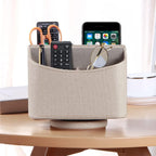 PUSU Leather 360°Rotatable Remote Control Holder,Nightstand TV Remote Caddy,Office Supplies Desktop Organizer,Spinning Storage Box for Pen,Mail,Phone,DVD, Blu-Ray, Media Player, Heater Controllers