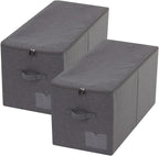 Pack of 2, Folding Clothing Wardrobe Storage Bins with Dust-proof Lid, Large 60L Storage Baskets for Bedroom Closet, Wardrobe Organizer, Such as Sweaters, Down Jackets, Blankets, Black Gray