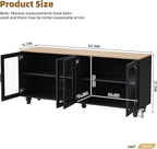 Farmhouse TV Stand with Tempered Glass Doors for TVs up to 70'', Entertainment Center with Adjustable Shelves, Buffet Cabinet with 5 Solid Wood Gourd-Shaped Legs for Living Room, Black