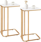 C Shaped End Table Set of 2, 27 Inches High Small Side Table for Sofa and Bed, Couch Table That Slides Under, Tall Tv Tray Table for Living Room, Bedroom, Metal Frame, Gold & Snow White