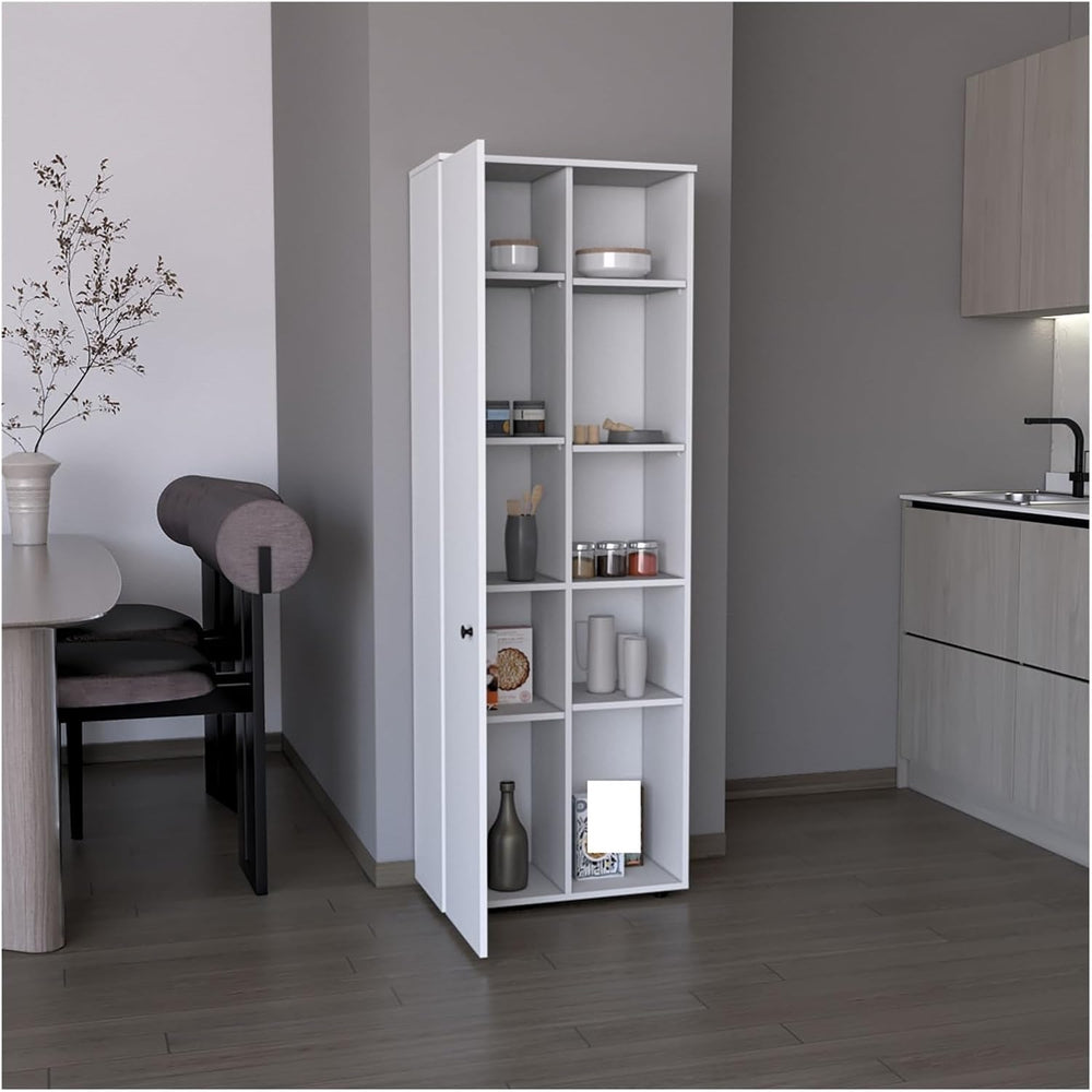 67" H Kitchen Storage Cabinet with One Door, Five Interior Shelves and F...