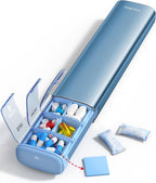 VAYDEER Metal Weekly Pill Organizer – Moisture-Proof Travel Pill Organizer with Built-in Desiccant Chamber and Airtight Lids – Large-Capacity Pill Box for Vitamins, Medicines & Supplements (Blue)