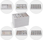 ProCase Stackable Jewelry Organizer Trays for Drawers, Jewelry Drawer Inserts Container Display Case Storage for Earring Necklace Rings Bracelet with Removable Dividers -Grey, 6 Layers