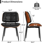 Dining Chairs Set of 8, Black Mid Century Modern Dining Room Chair, Upholstered Faux Leather Kitchen Chairs with Thick Cushion and Walnut Bentwood Back for Kitchen Dining Room, Black