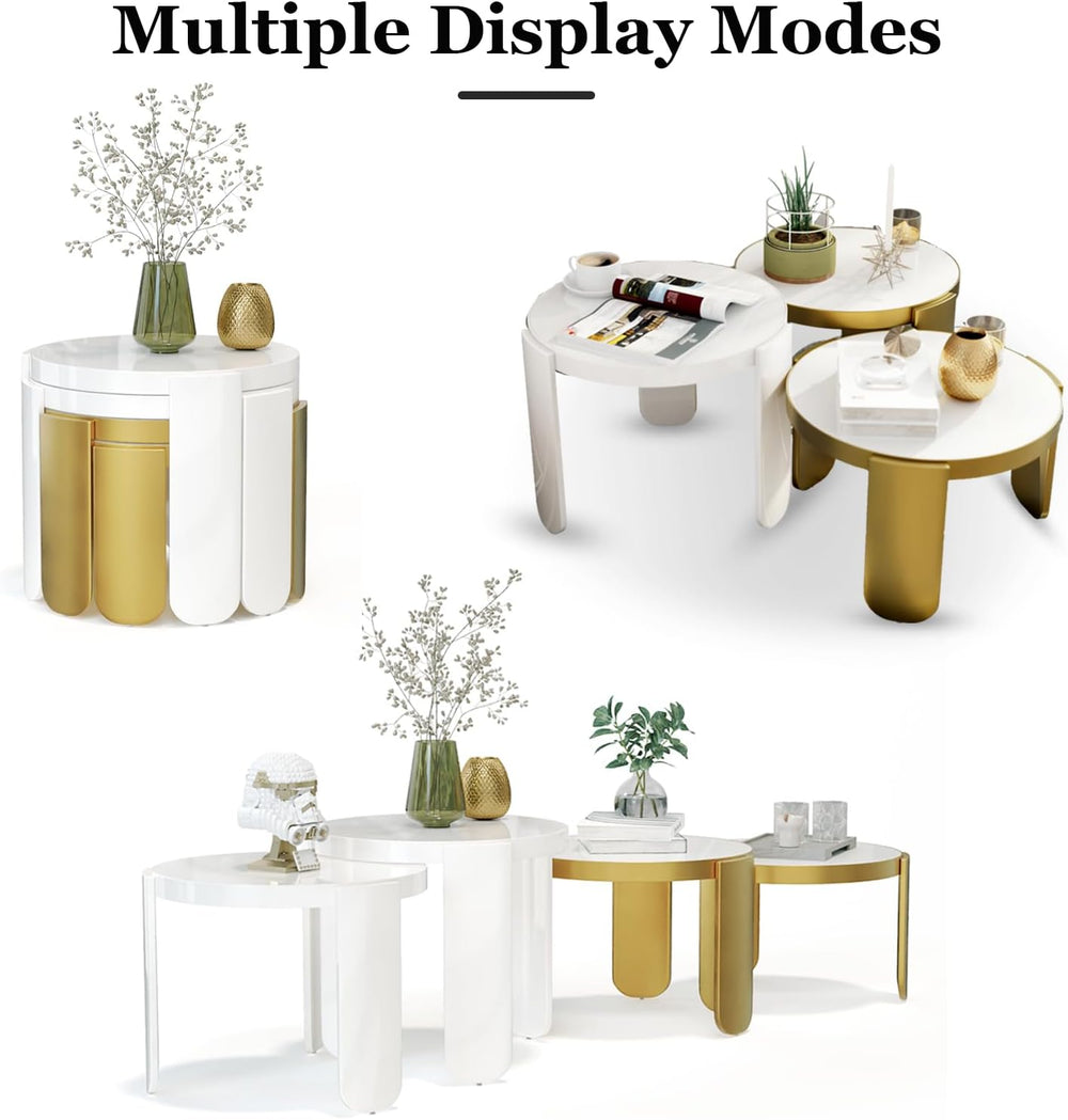 AUZ Round Nesting Coffee Table, 4 in 1 Adaptable Stackable Coffee End Table f...