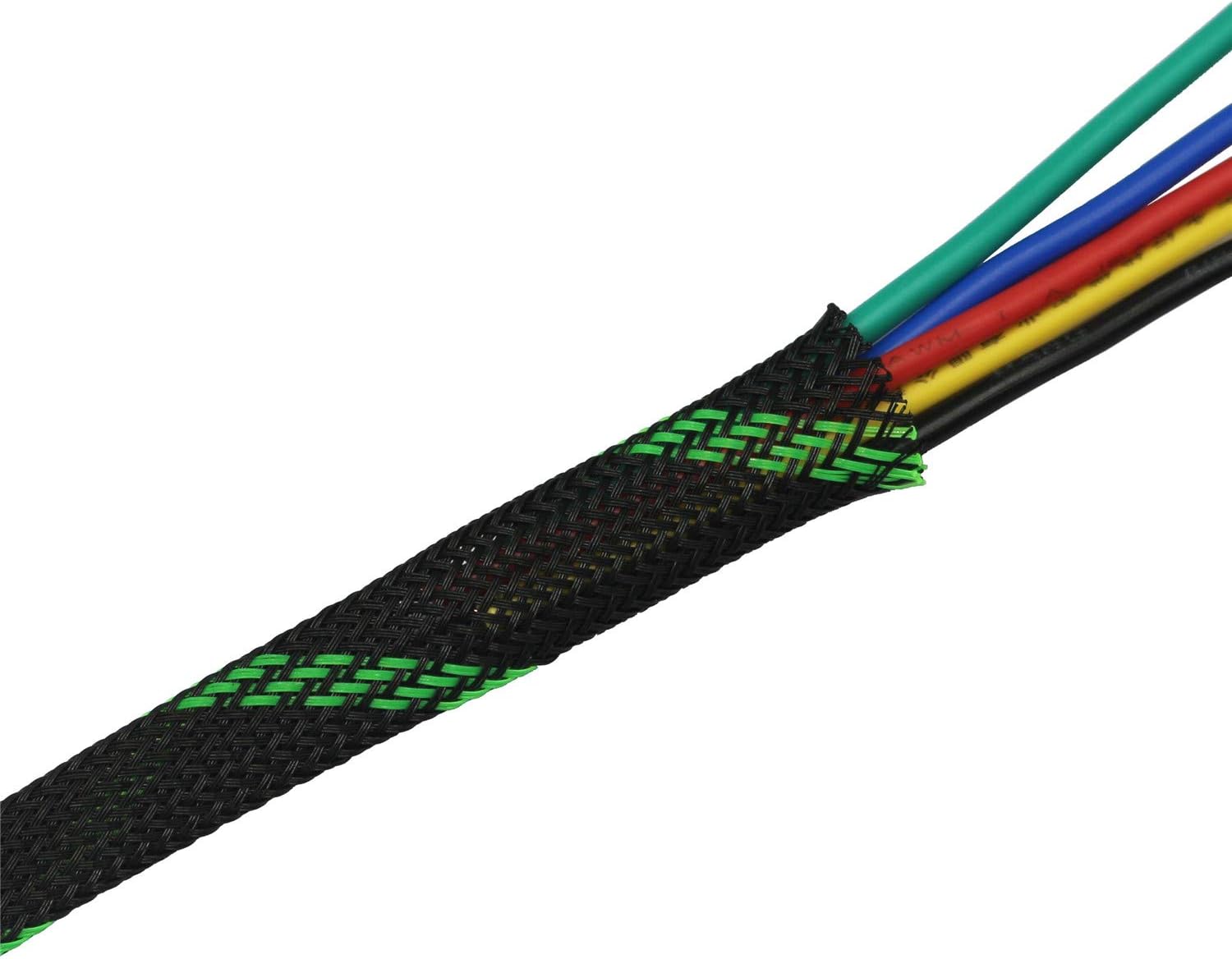 30ft PET Expandable Sleeving Wire Cable Sleeve (3/5", Green&Black)